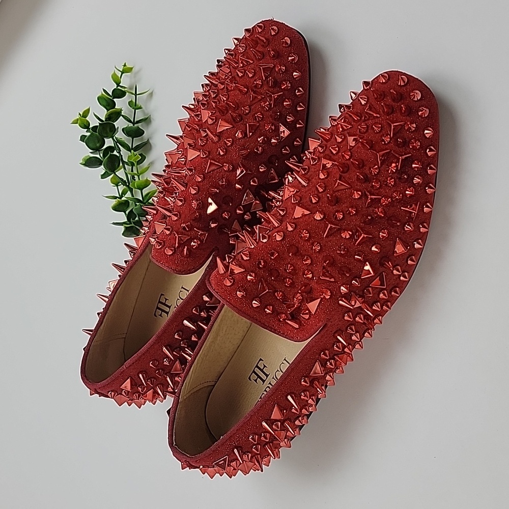 Ferucci spike Loafers red velvet size 8 men's